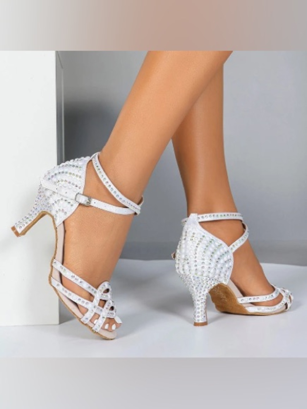 Satin Customized Heel Latin Shoes Salsa Shoes Ballroom Dance Shoes (8.5) - Picture 3 of 14